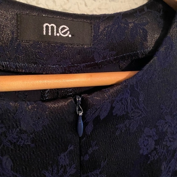 M.E. 90s Y2K Satin Sleeveless Zip Up Dress with Navy Floral Print on Black - Picture 5 of 5